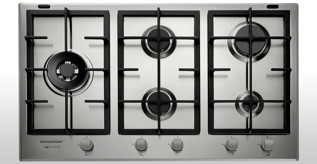 Cooktop à Gás 5 Bocas Brastemp Gourmand DuplaChama BDK90DR Inox 220V
