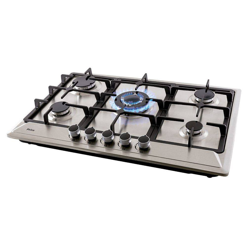 Cooktop Philco 5 Bocas a Gás Tripla Chama Vidro Inox